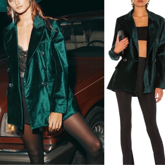 Free People Velvet Ashby Blazer in Jade double breasted size large autumn - Picture 1 of 11